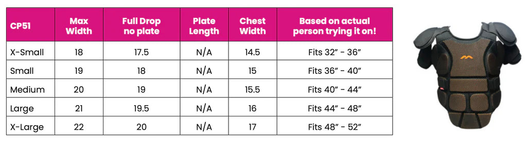 Mercian Chest guard sizing guide